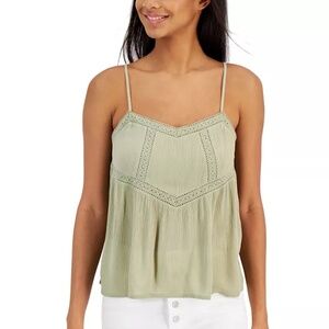 NWT Hippie Rose Juniors Green Crochet- Trim Gauze Sleeveless Top Size M